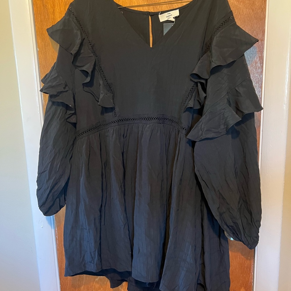 Entro Anthropologie Black Ruffled Long Sleeve Romper